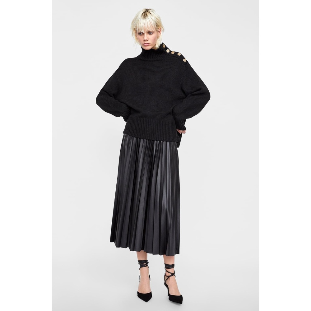 NWOT Zara XS Pleated Vegan Leather A-Line Skirt